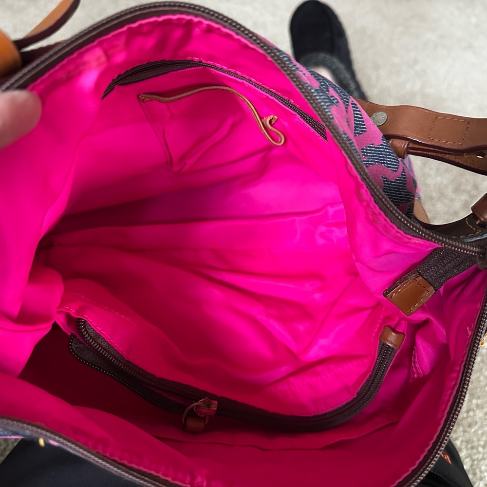 Dooney & Bourke Pink and Denim Hobo Leather Trim Bag Doodle Collection Graffiti - Picture 5 of 6
